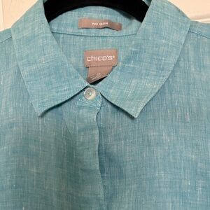 Chico's Teal Linen Button-Front Shirt